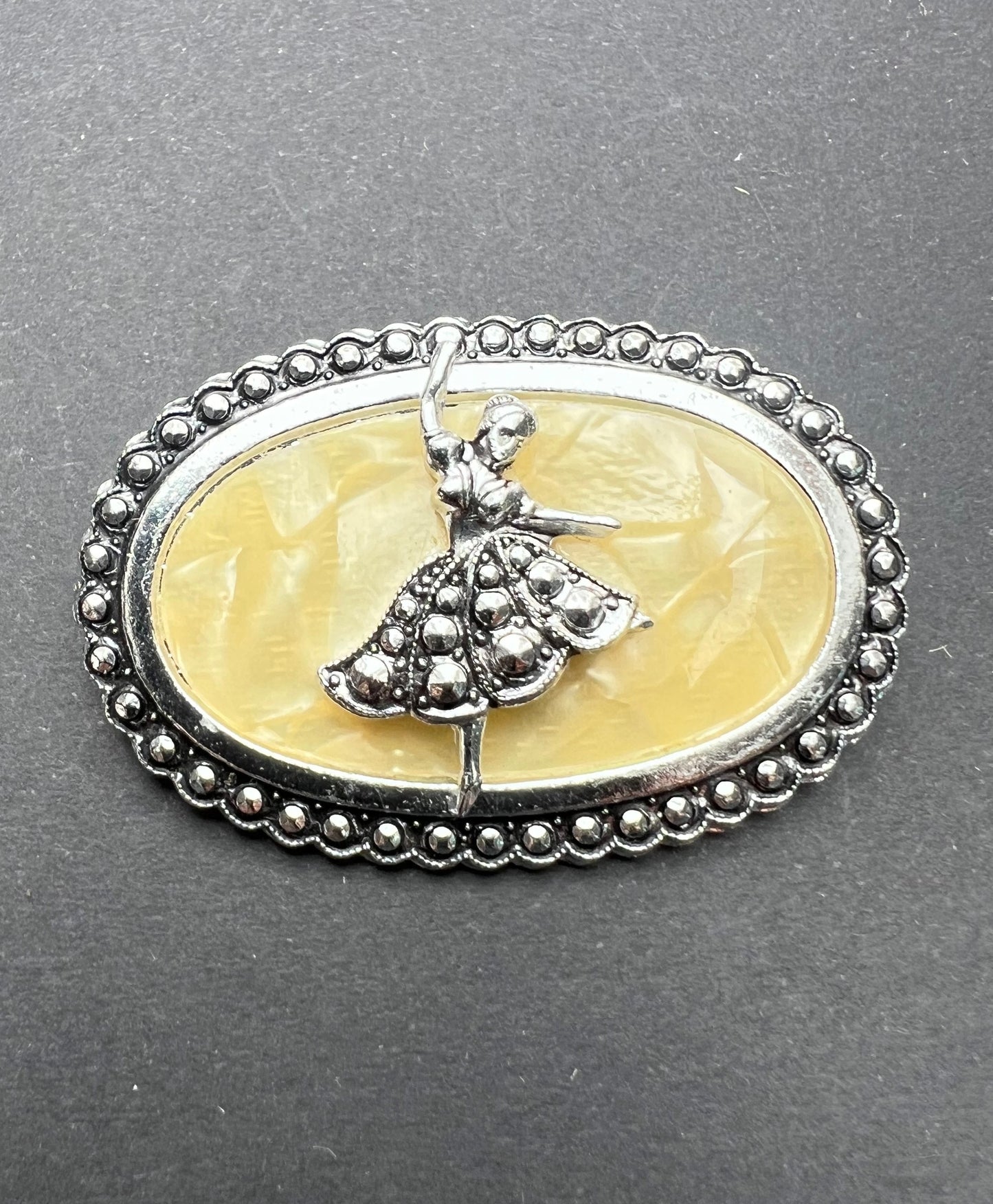 1950s Dancing Girl Faux Marcasite Brooch