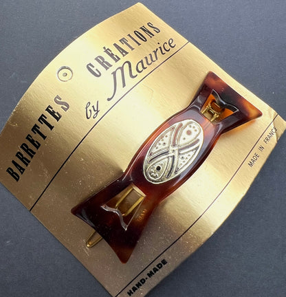 Enchanting Deco Tortoiseshell and Gold Vintage French Barrette.