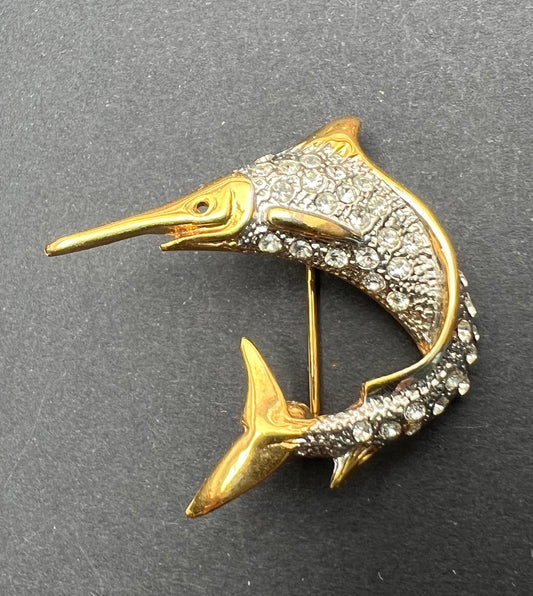 Vintage Diamante Swordfish Brooch