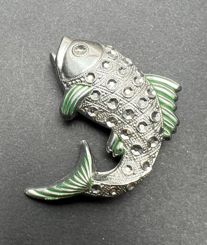 Vintage Faux Marcasite Big Fish Brooch