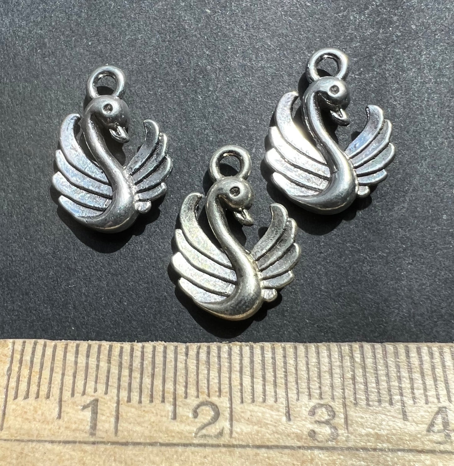 3 Confident Swan Charms - 1.5cm tall.