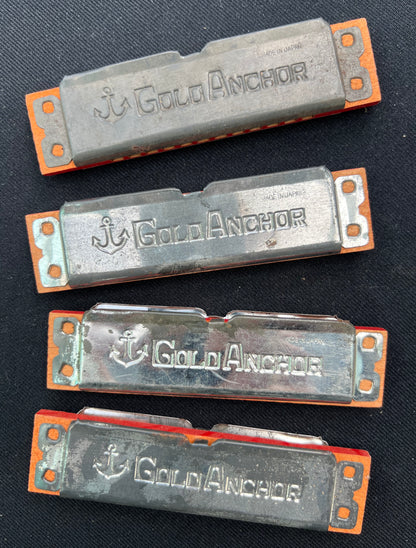 1950s Wood & Tin 11.5cm GOLD ANCHOR Harmonica Made in Japan