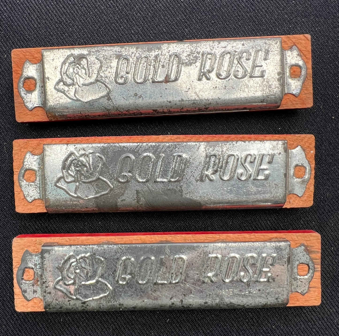 1950s Wood & Tin 10cm GOLD ROSE Harmonica Made in Japan