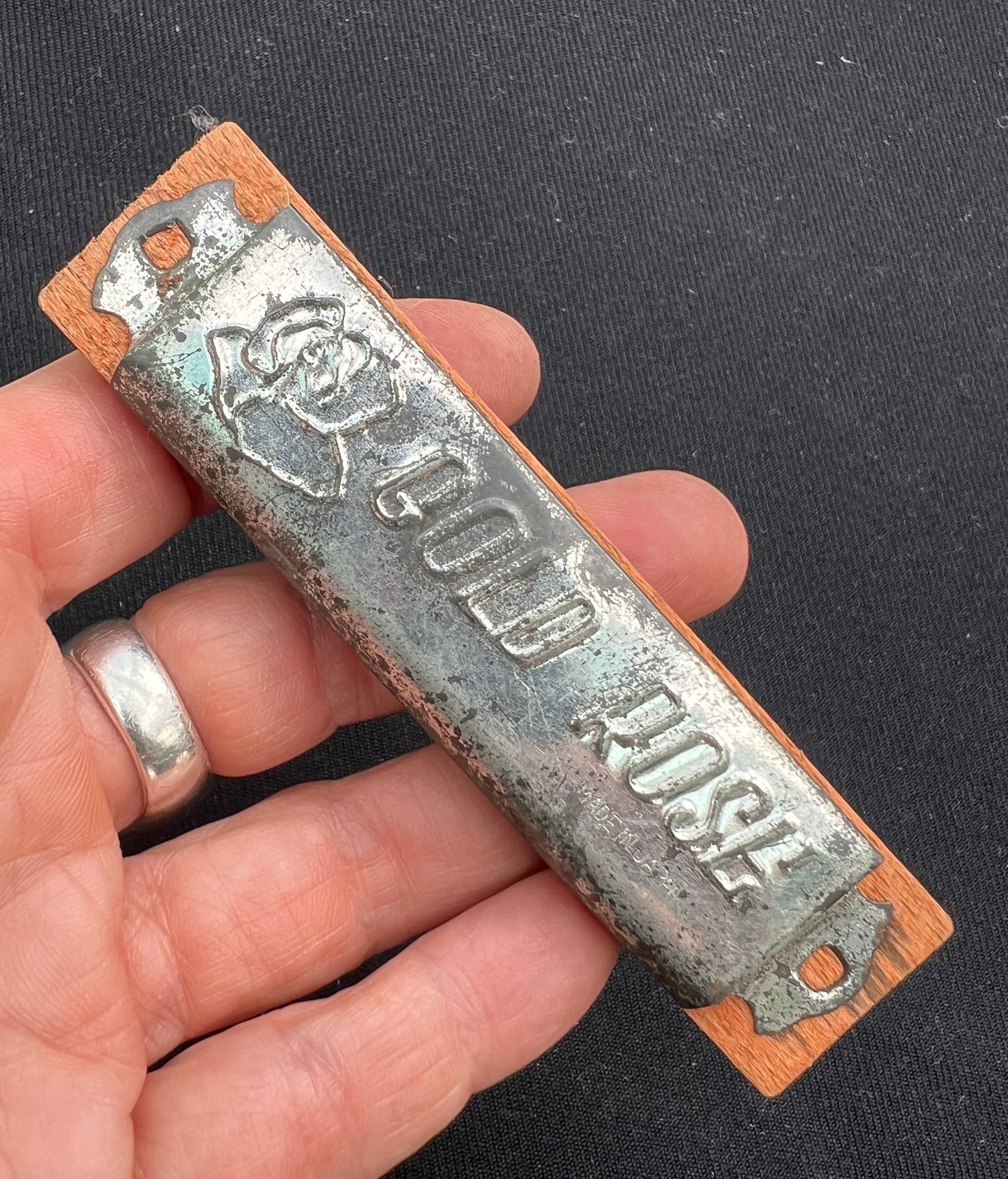 1950s Wood & Tin 10cm GOLD ROSE Harmonica Made in Japan