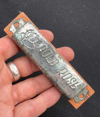 1950s Wood & Tin 10cm GOLD ROSE Harmonica Made in Japan