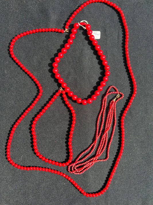 Job Lot of 4 Vintage Red Plastic Necklaces for Maximum Drama