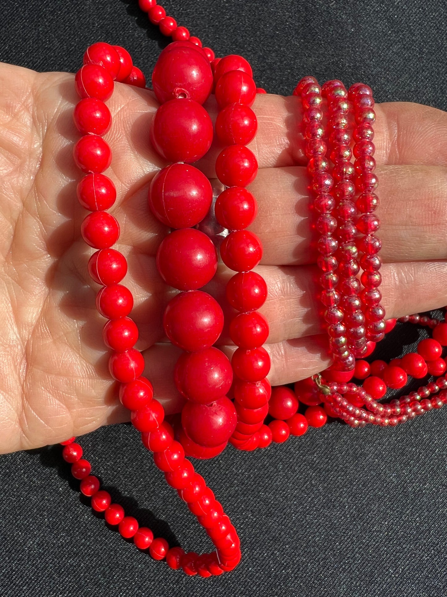 Job Lot of 4 Vintage Red Plastic Necklaces for Maximum Drama