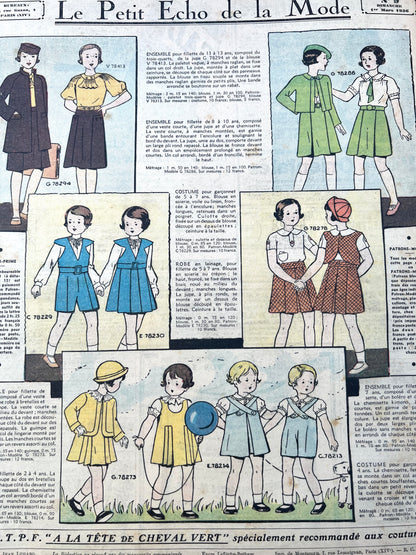 1930s Childrens Clothes in 1st March 1936 French Womens Paper Le Petit Echo de la Mode