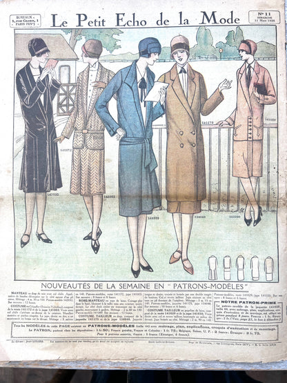 1920s Fashion + Crafts in 11th March 1928 French Womens Paper Le Petit Echo de la Mode
