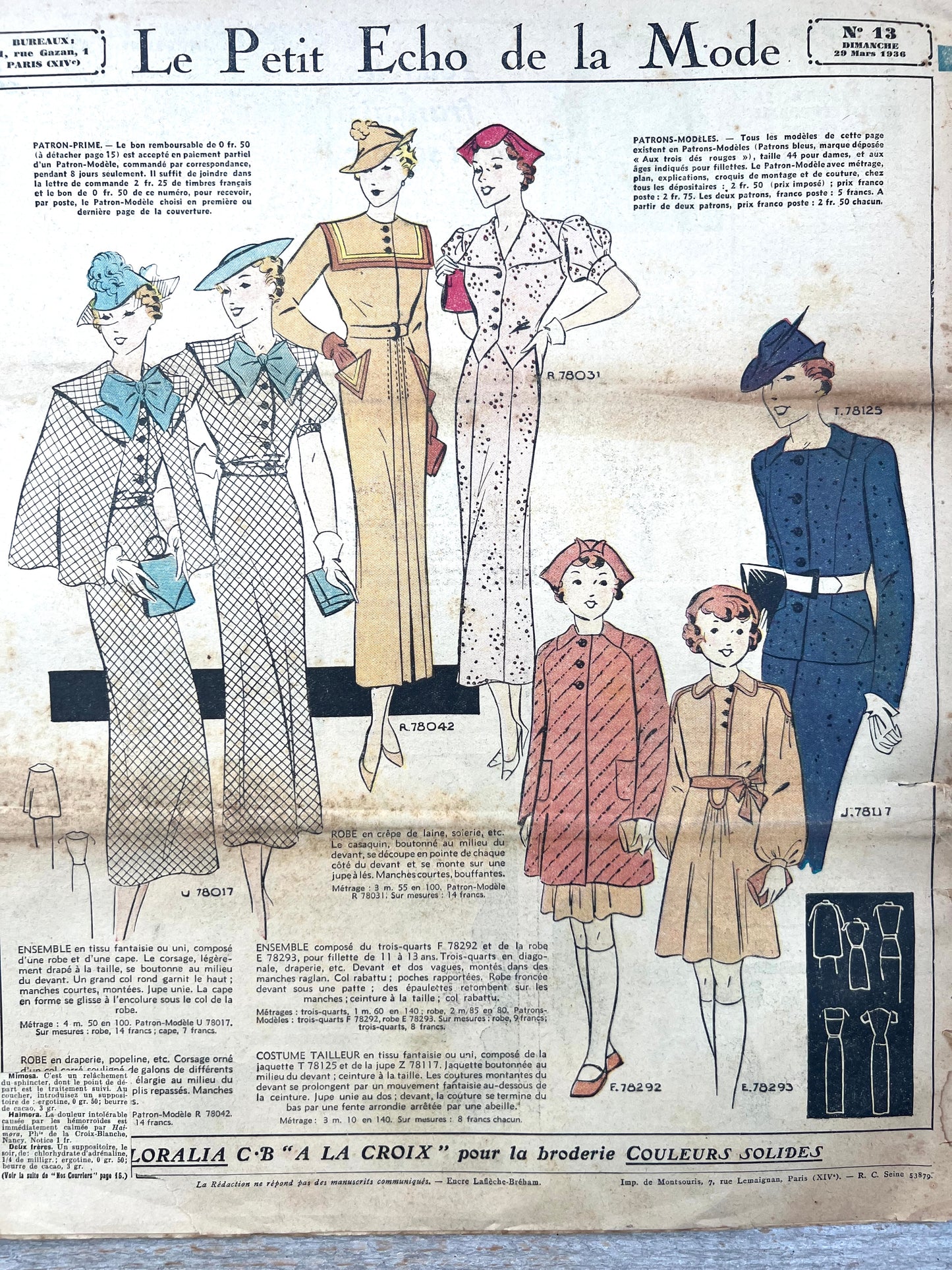 Spring Fashions in 29th March 1936 French Women's Paper Le Petit Echo de la Mode