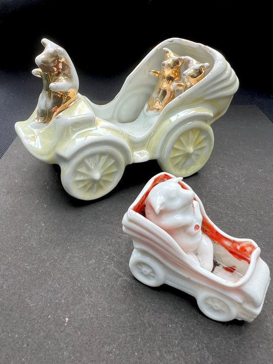 2 Edwardian Ceramic Cars with Pig Passengers...Obviously.