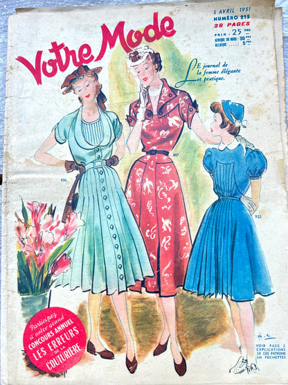 Latest Fashions and Toy Furniture Making in 5th April 1951 French Women's Magazine Votre Mode