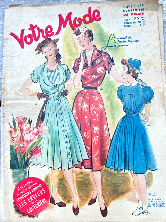 Latest Fashions and Toy Furniture Making in 5th April 1951 French Women's Magazine Votre Mode
