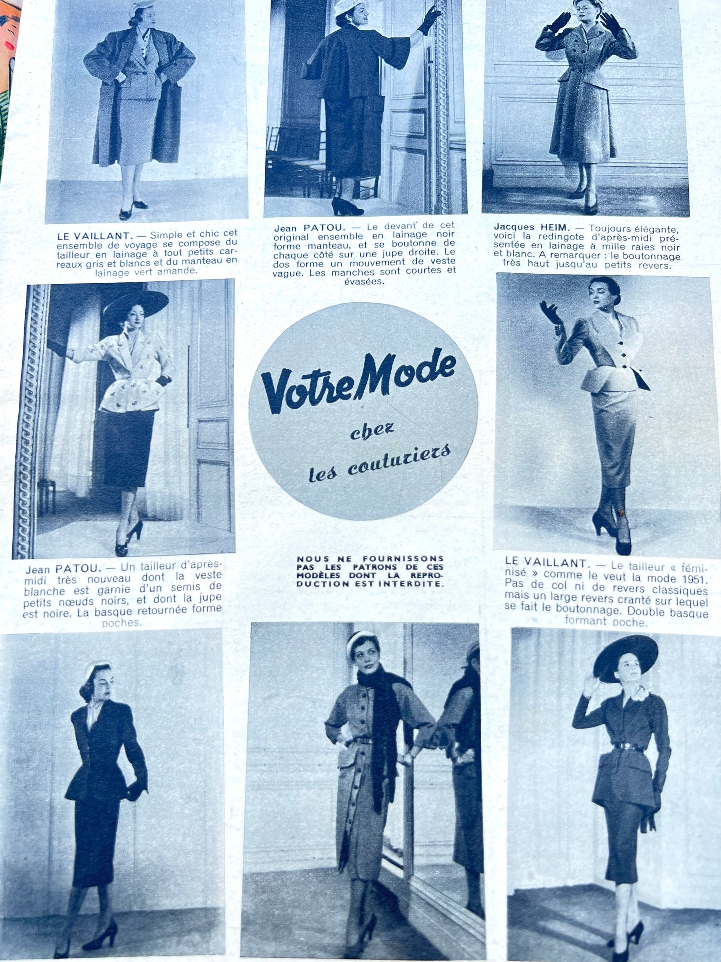 Latest Fashions and Toy Furniture Making in 5th April 1951 French Women's Magazine Votre Mode