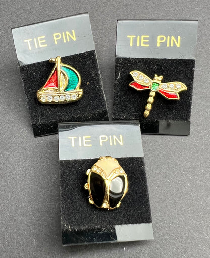 Gorgeous Vintage Enamel & Diamante Tie Pins - Choice of 3 designs