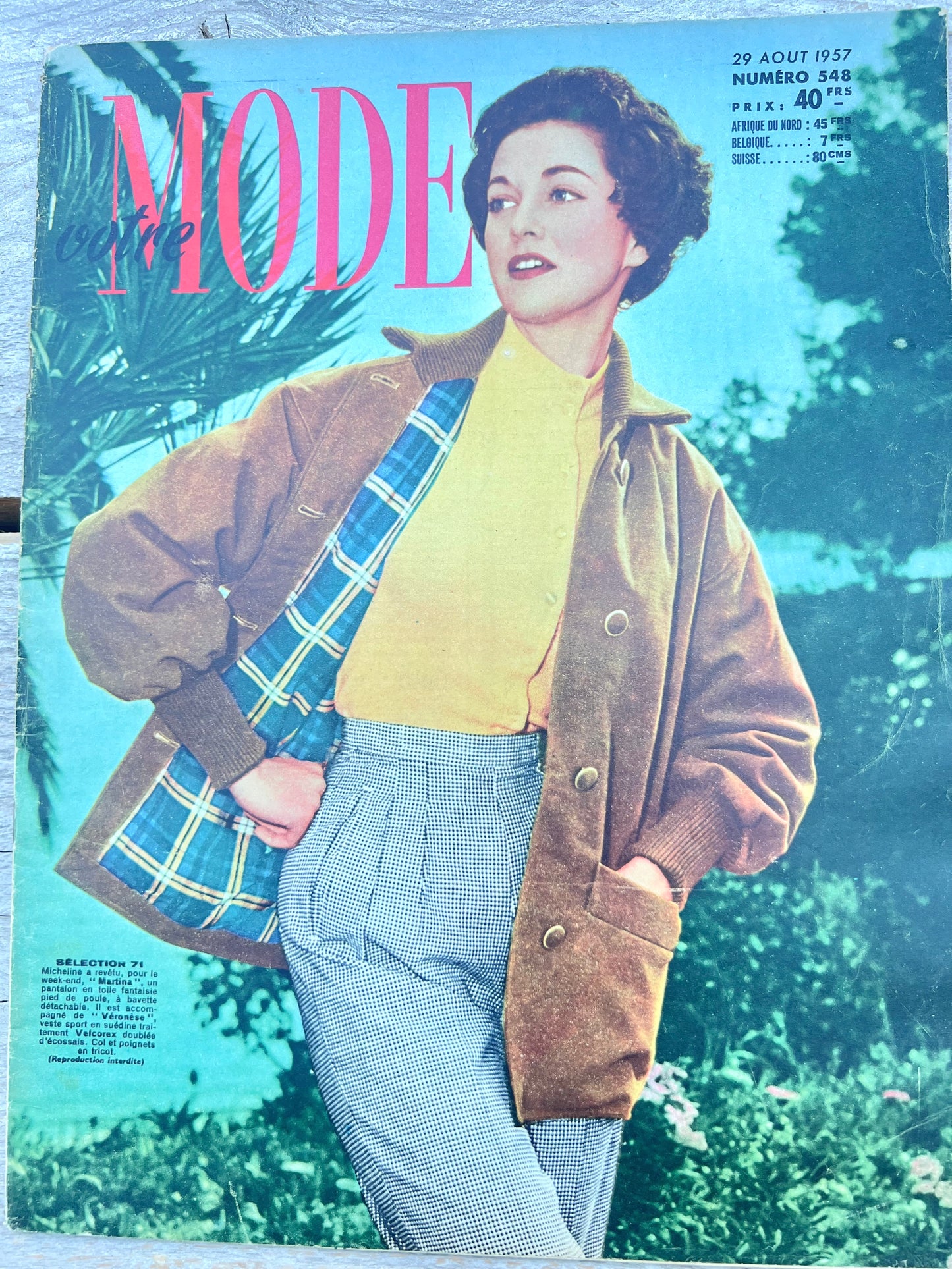 Skirt + Blouse Pattern in  29th August 1957 French Magazine Votre Mode