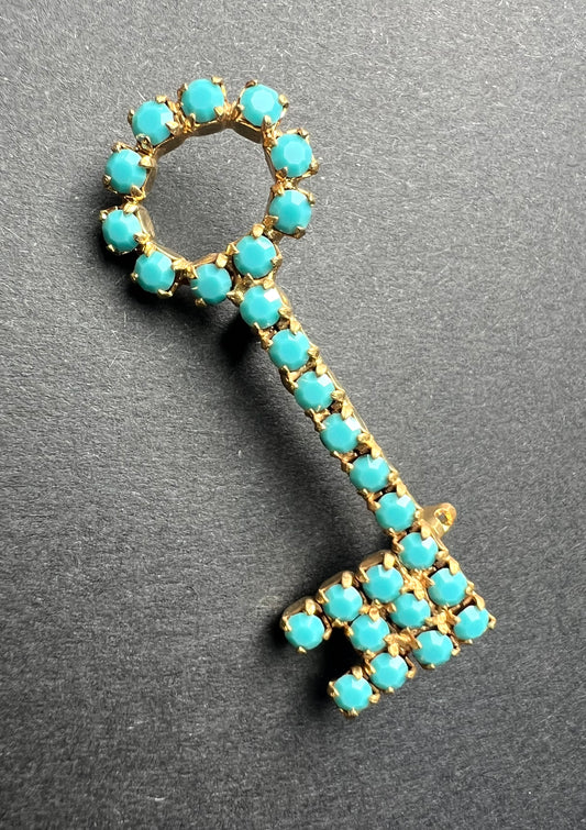 Big Vintage Turquoise Key Brooch