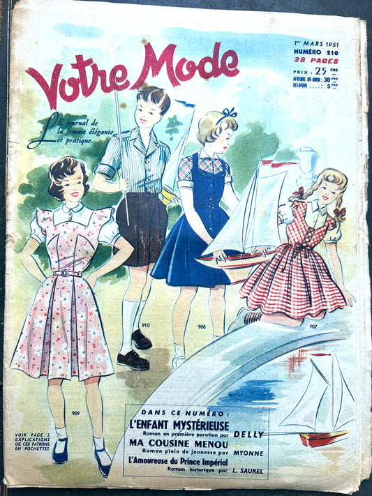 Children Playing and Clothes for Housework in 1st March 1951 French Women's Magazine Votre Mode
