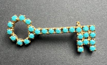 Big Vintage Turquoise Key Brooch