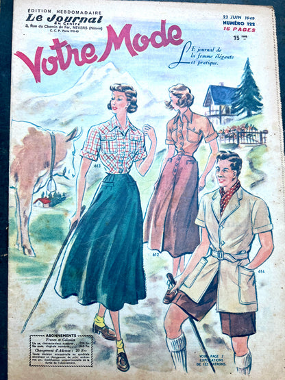 Hiking in The Mountains in 23rd June 1949 in French Fashion Magazine Votre Mode