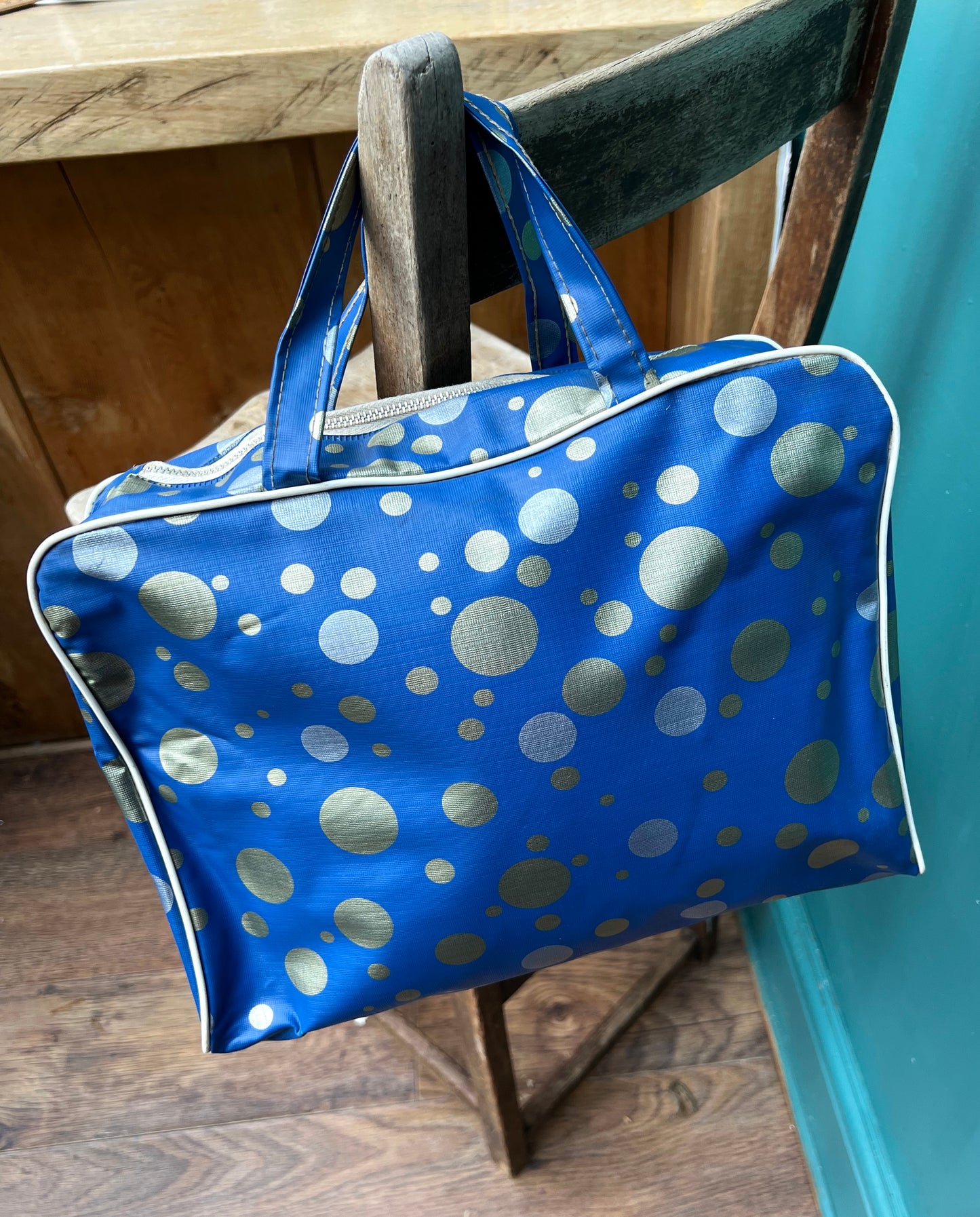 Glorious 1950s/60s  Silver, Gold & Blue Spotty Vinyl Bags