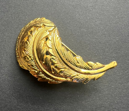 Flourish of Gold Feather Vintage Brooch