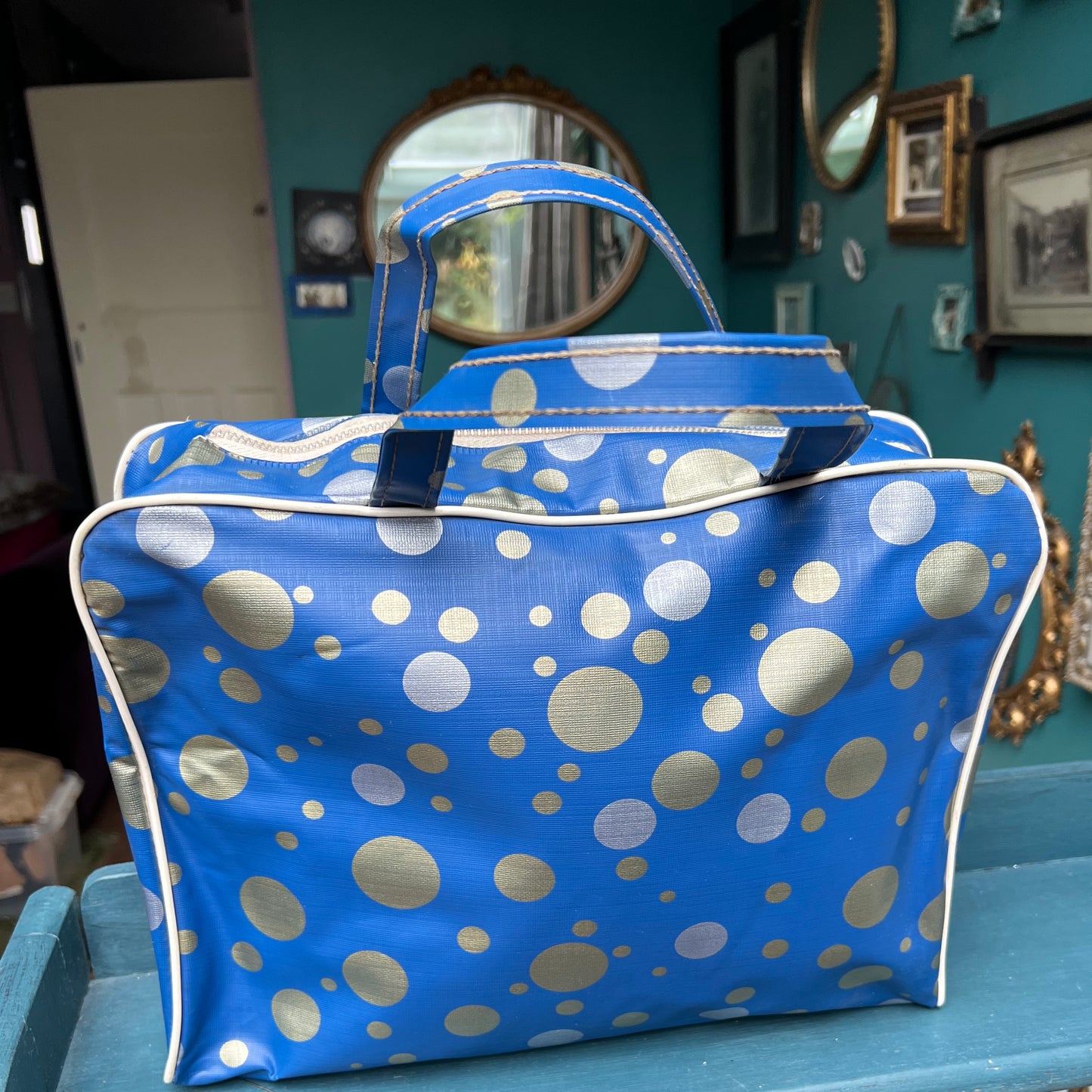 Glorious 1950s/60s  Silver, Gold & Blue Spotty Vinyl Bags