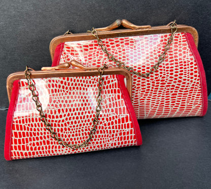 1940s Red Faux Snakeskin Bag - Large or Small