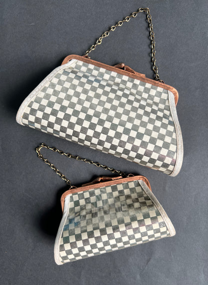 Rather Futuristic Shimmery Silver & White Checkerboard 1940s Bag - Large or Small