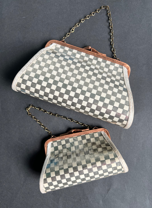 Rather Futuristic Shimmery Silver & White Checkerboard 1940s Bag - Large or Small