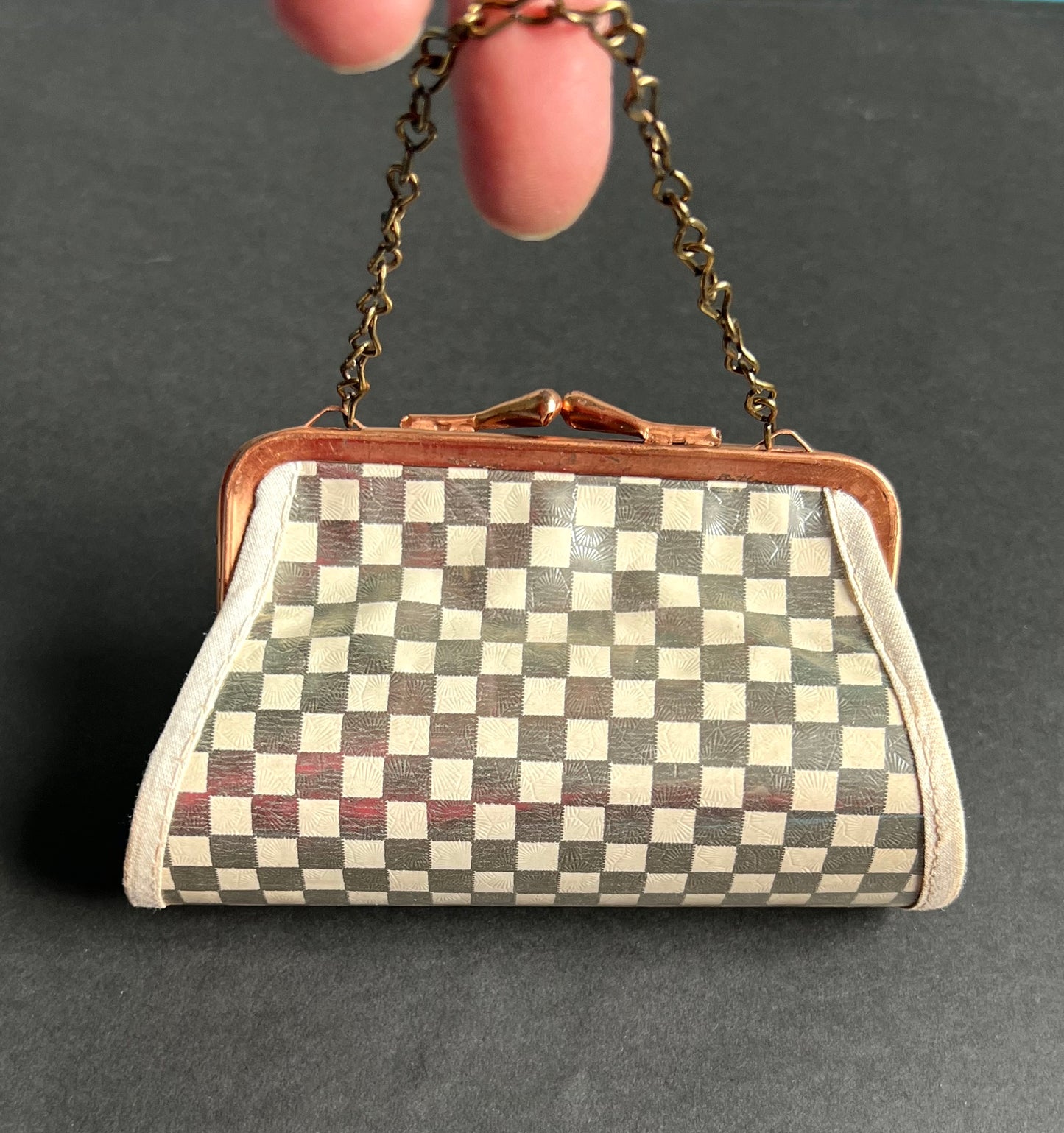 Rather Futuristic Shimmery Silver & White Checkerboard 1940s Bag - Large or Small