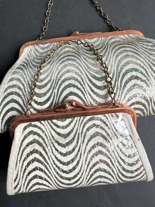 Swirly Silver & White 1940s Bag - Large or Small