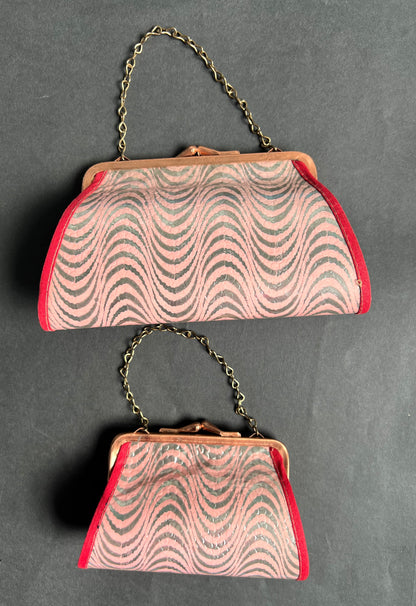 Swirly Pink, Silver & Red 1940s Bag - Large or Small