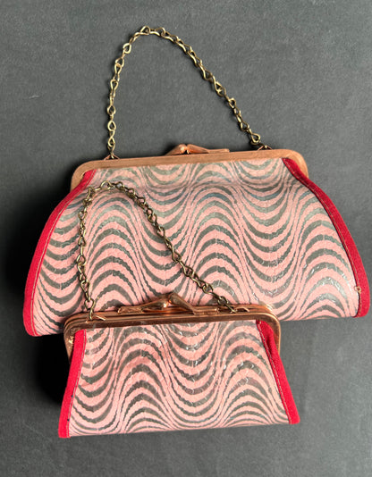 Swirly Pink, Silver & Red 1940s Bag - Large or Small