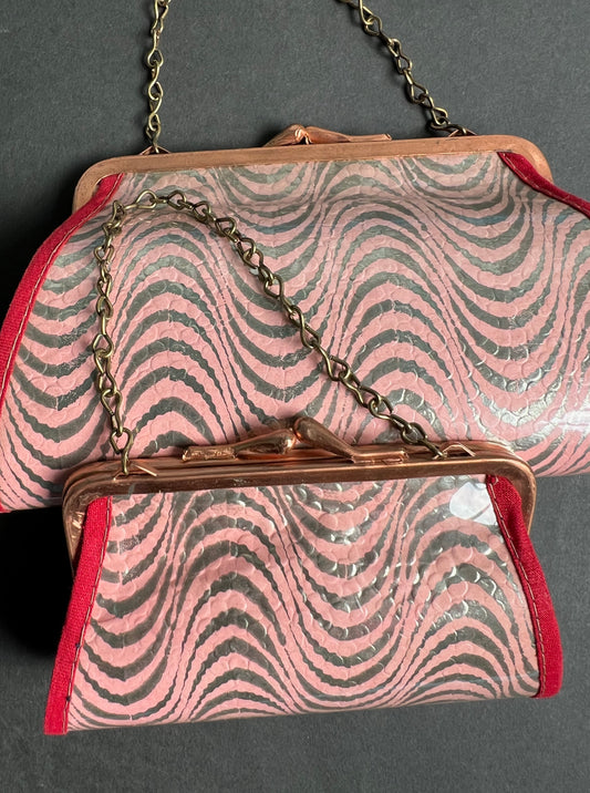 Swirly Pink, Silver & Red 1940s Bag - Large or Small