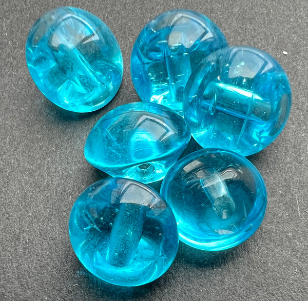 6 Vintage Czech Turquoise 1cm Glass Buttons