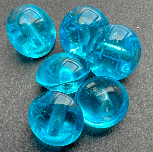 6 Vintage Czech Turquoise 1cm Glass Buttons