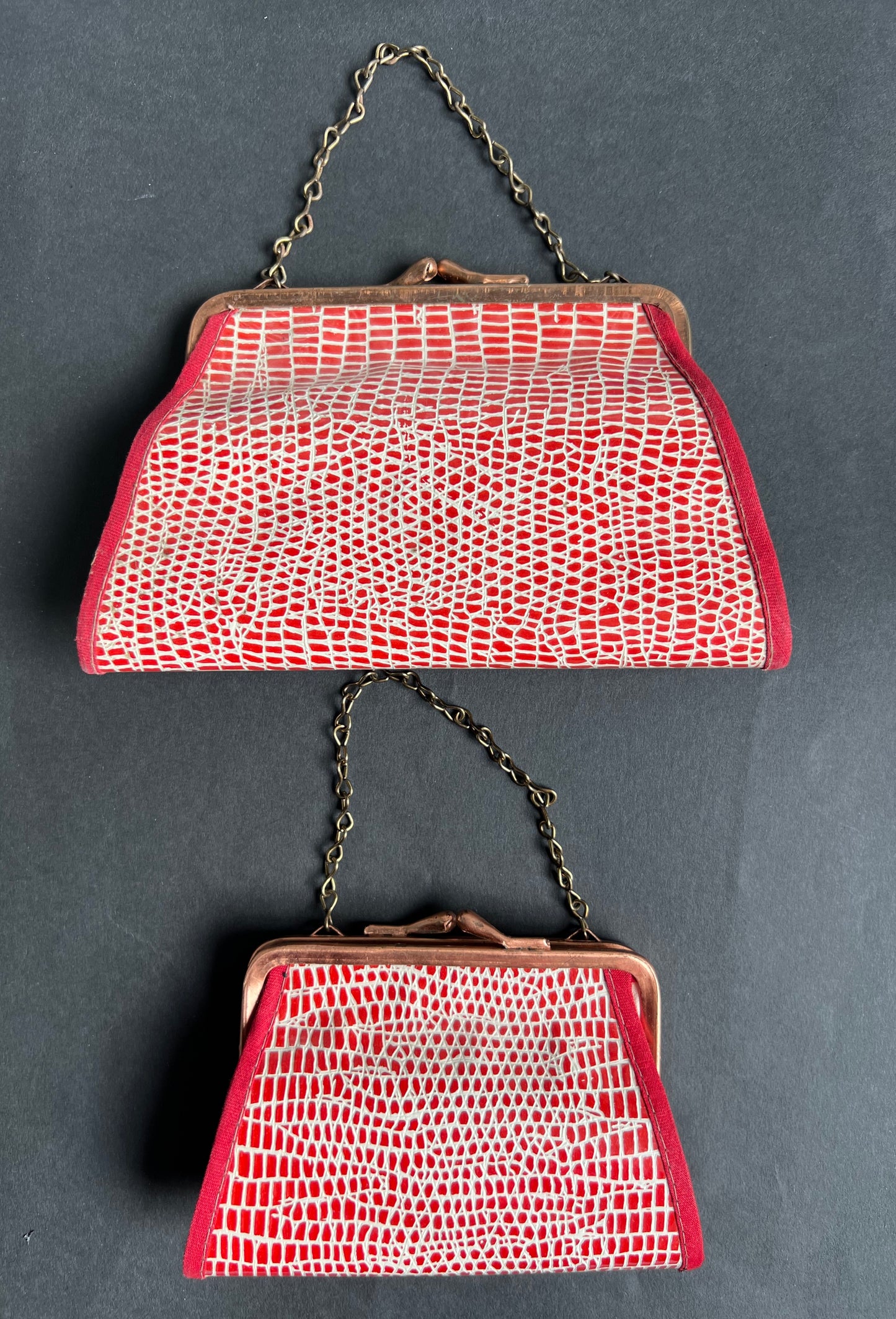 1940s Red Faux Snakeskin Bag - Large or Small