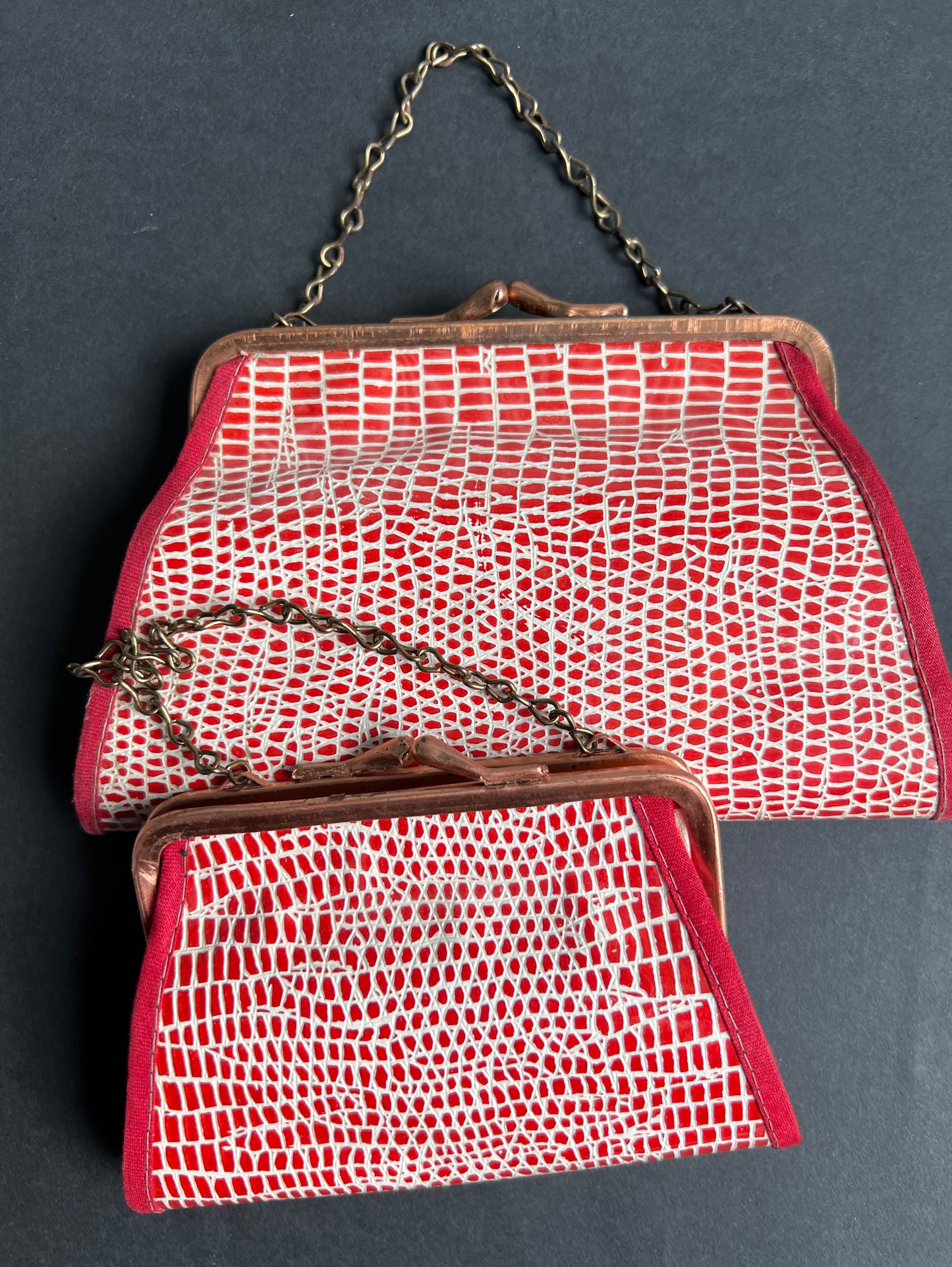 1940s Red Faux Snakeskin Bag - Large or Small