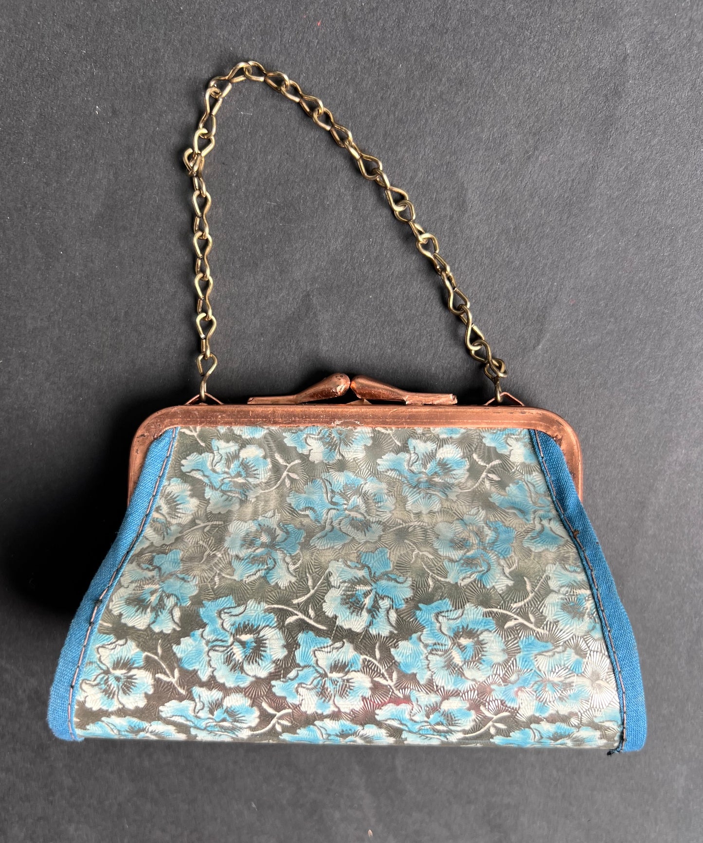 Very Pretty Silver and Blue Floral Tiny 1940s  Bag / Purse