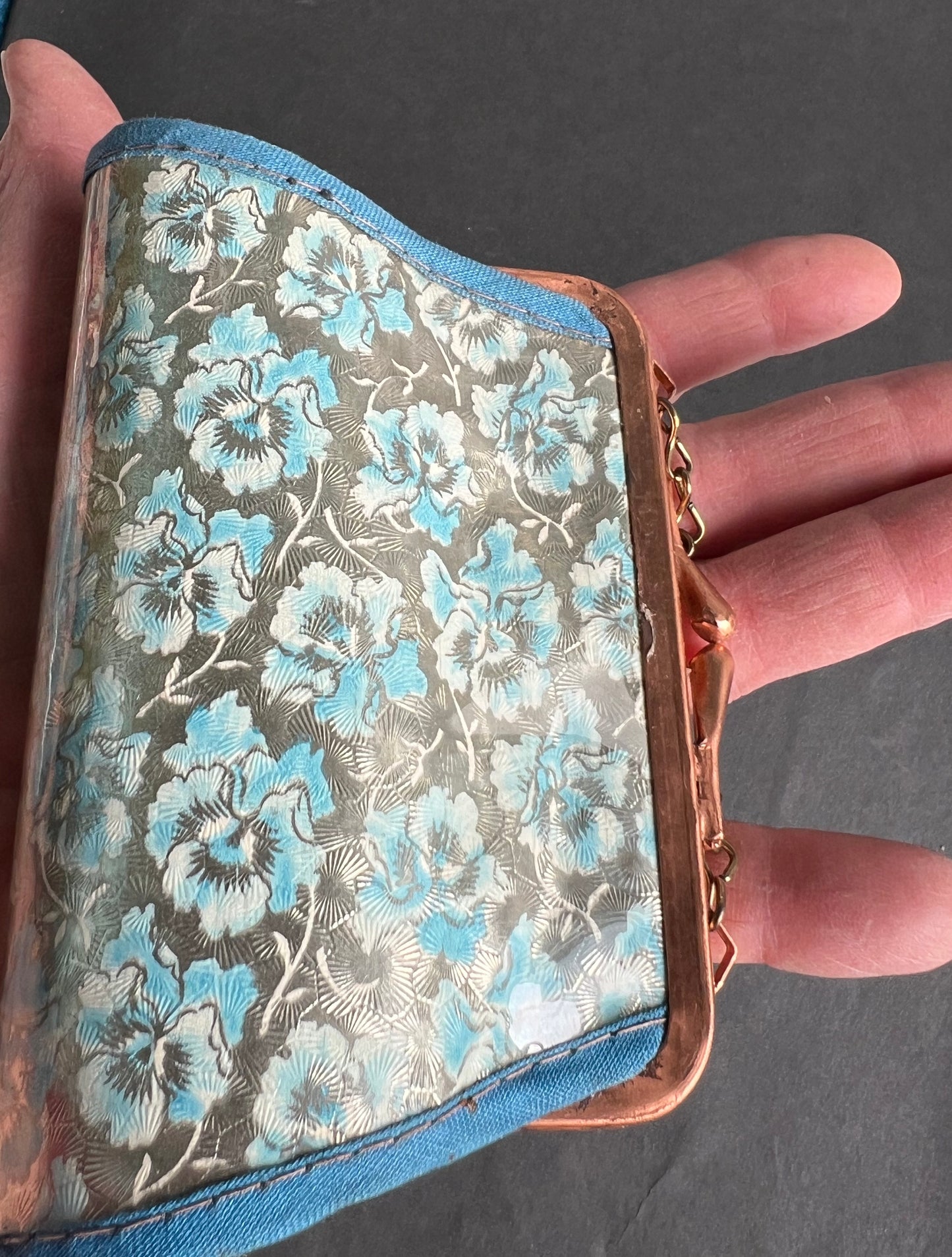 Very Pretty Silver and Blue Floral Tiny 1940s  Bag / Purse