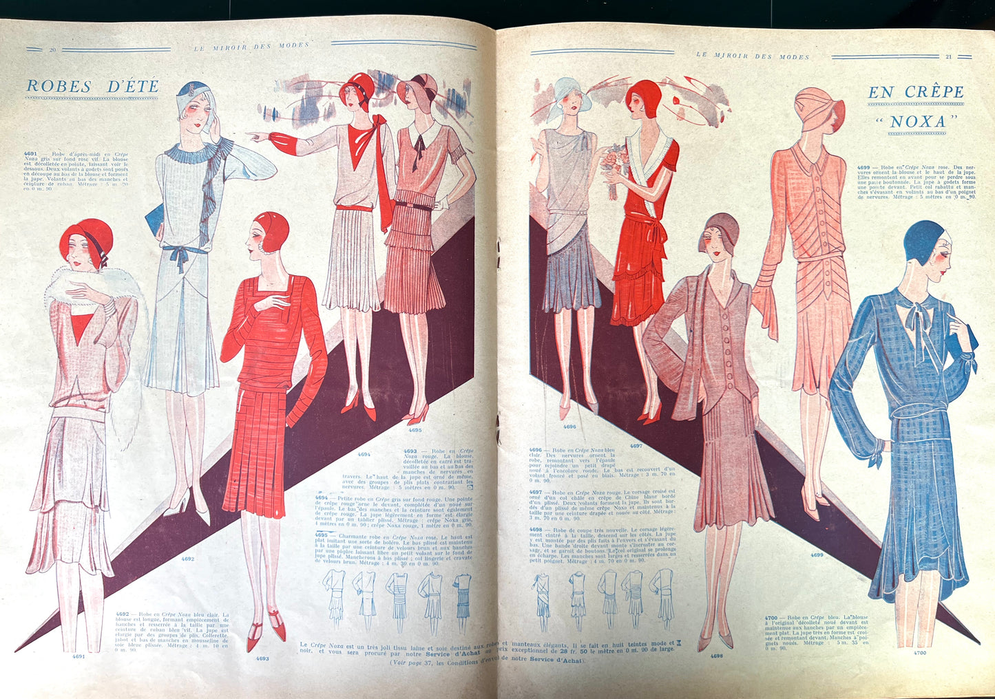 Gorgeous Fashion Illustrations incl. wedding dresses in 1929 French Womens Paper LE MIROIR DES MODES