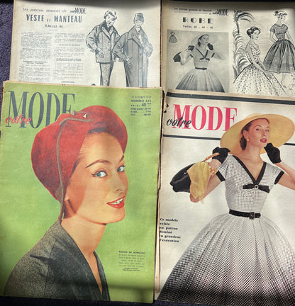 2 Copies of 1957 French Votre Modes incl. Patterns (with loose covers - split spines)