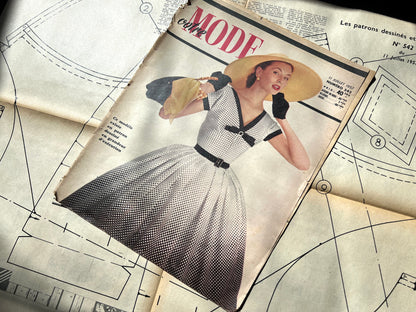 2 Copies of 1957 French Votre Modes incl. Patterns (with loose covers - split spines)
