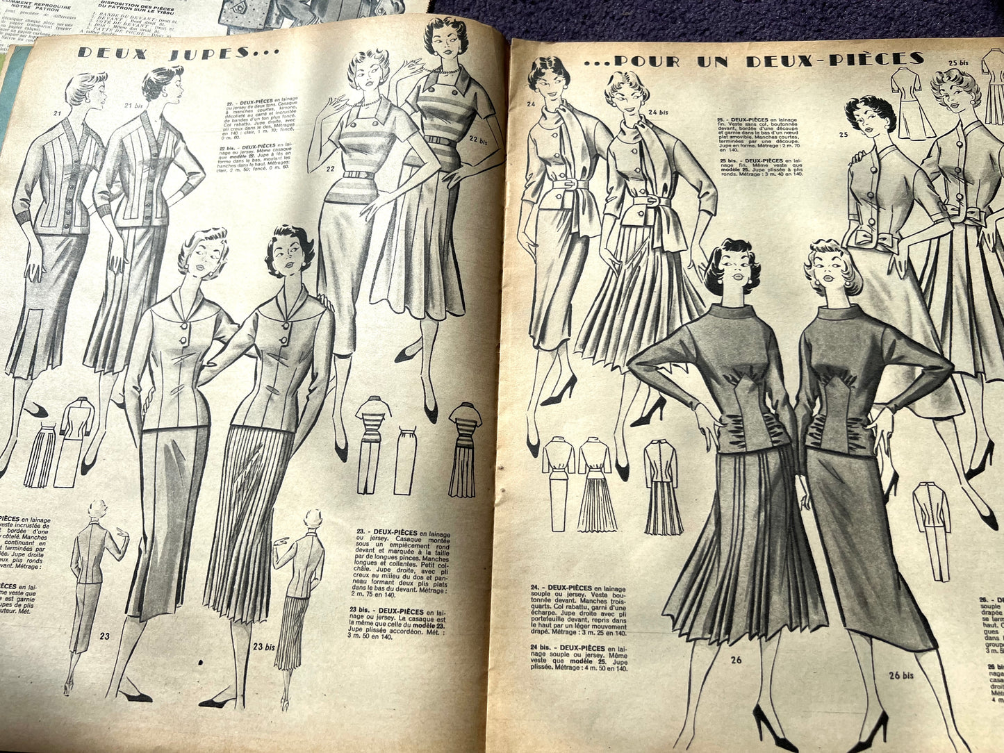 2 Copies of 1957 French Votre Modes incl. Patterns (with loose covers - split spines)