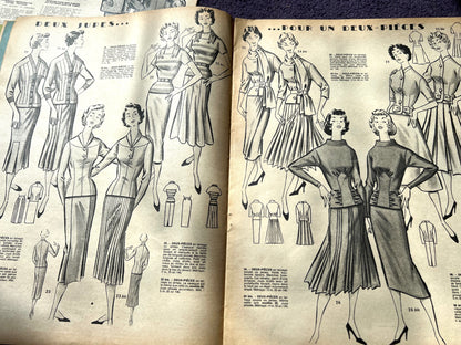 2 Copies of 1957 French Votre Modes incl. Patterns (with loose covers - split spines)
