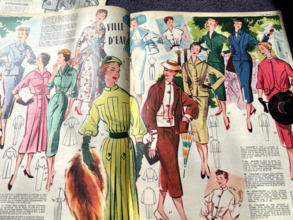 2 Copies of 1957 French Votre Modes incl. Patterns (with loose covers - split spines)
