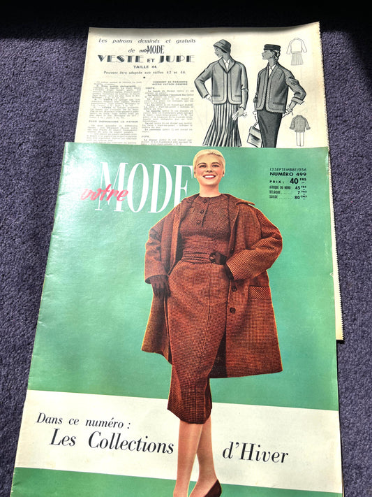 Winter Collections in 13th September 1956 French Women's Magazine Votre Mode with Skirt and Jacket Pattern