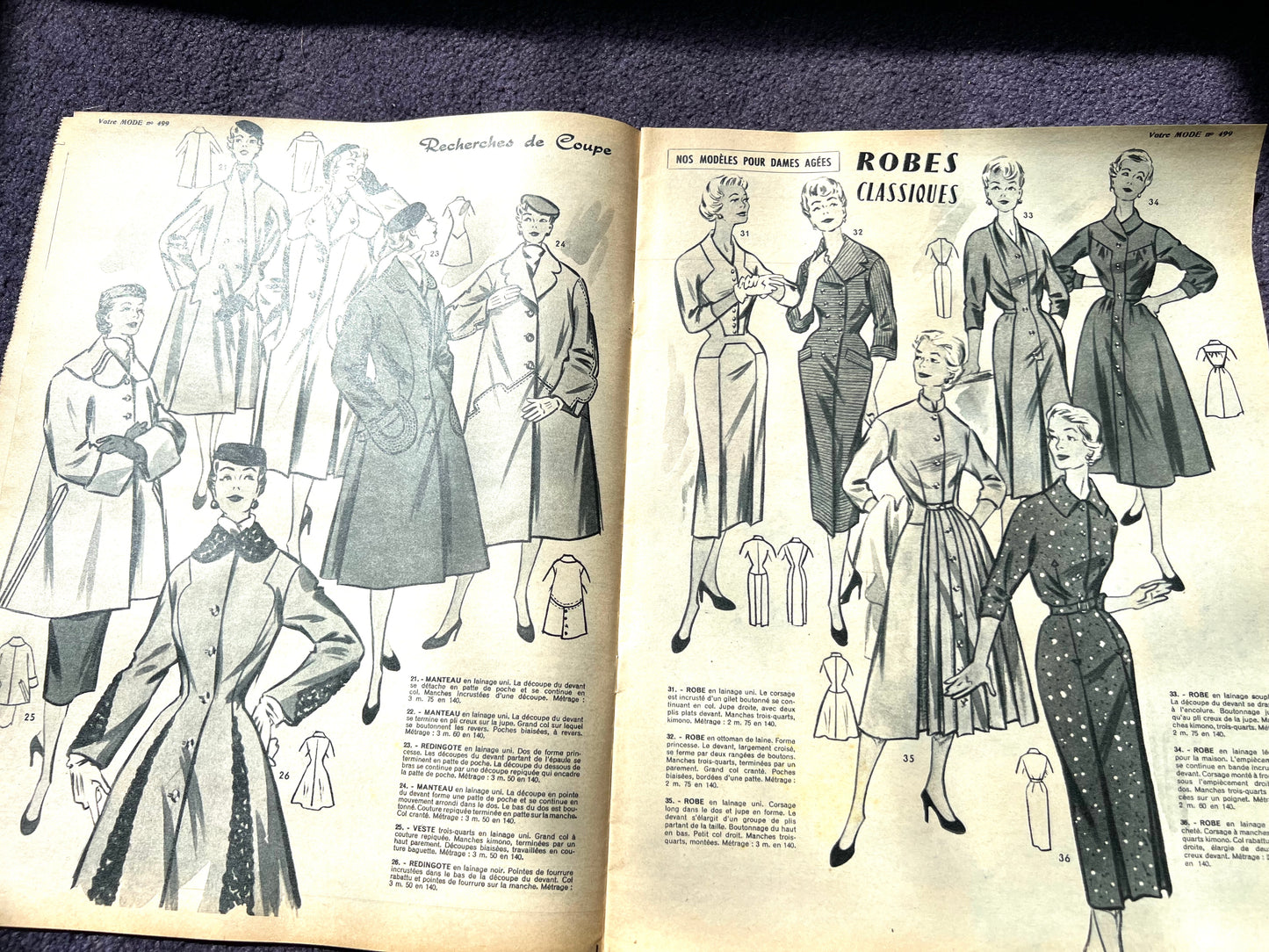 Winter Collections in 13th September 1956 French Women's Magazine Votre Mode with Skirt and Jacket Pattern