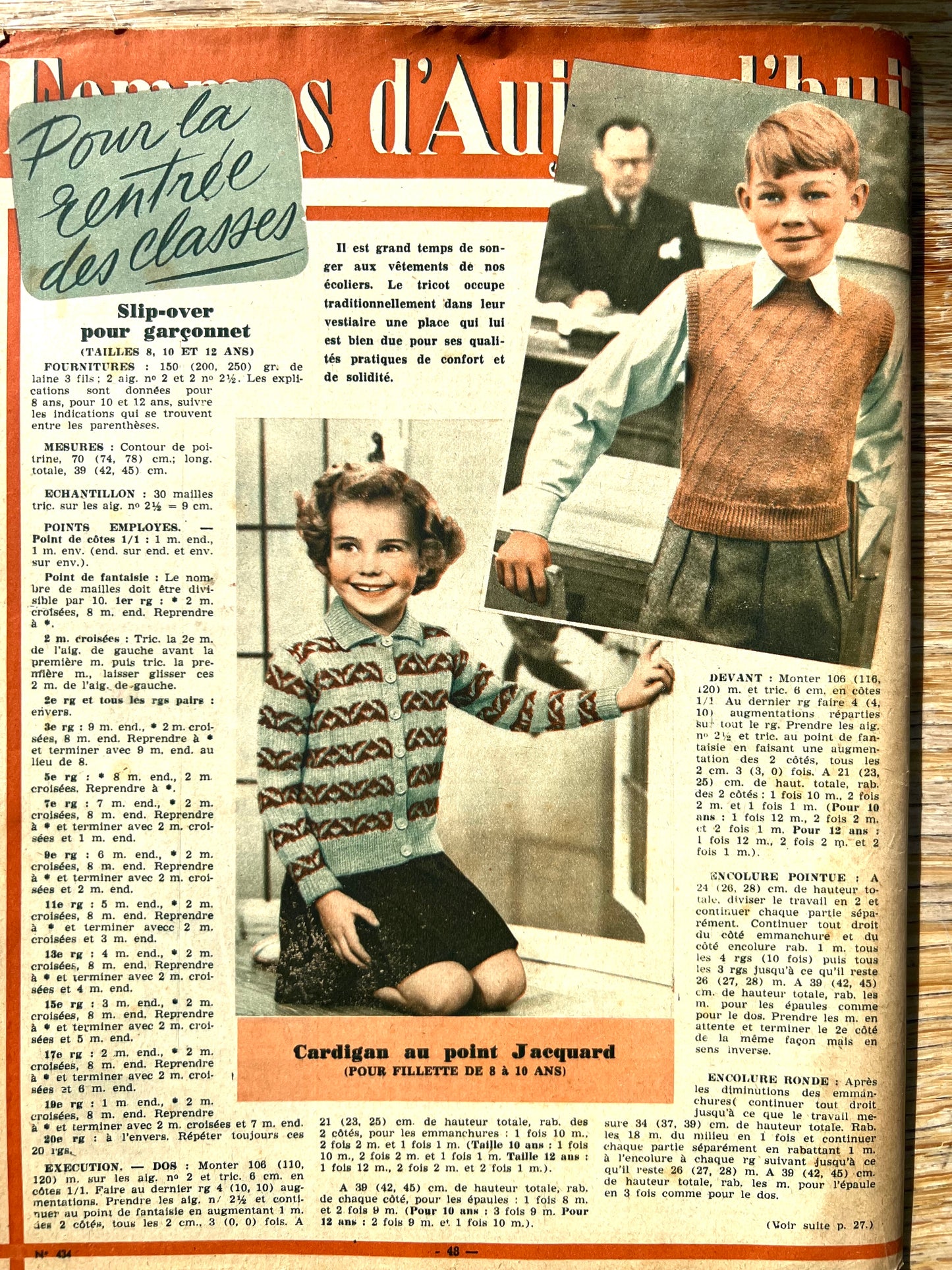 Dress and Needlework Patterns inAugust 1953 French Women's Magazine Femmes d'Aujourd'hui with Pattern